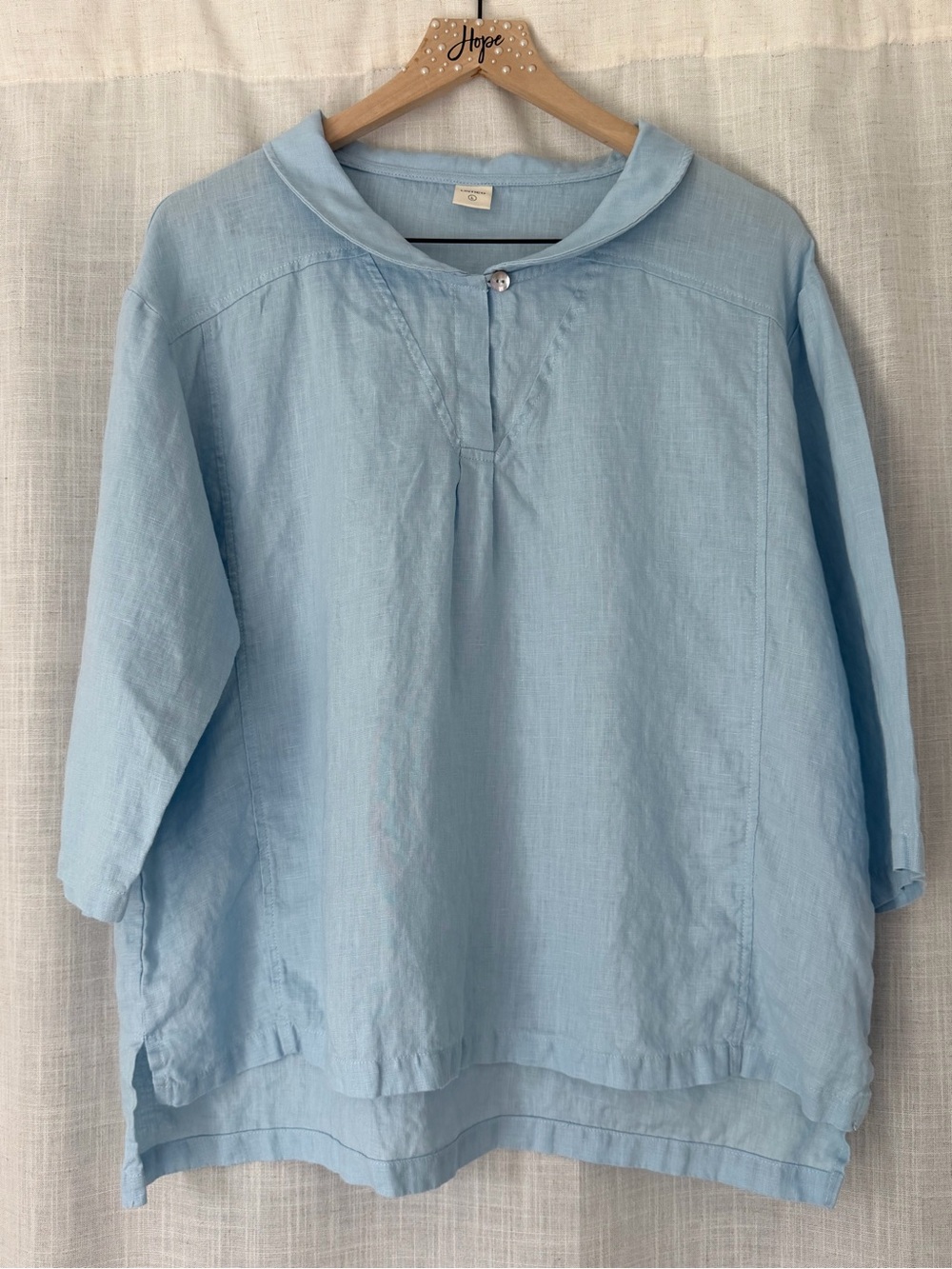 100% Linen Lintico Light Blue Women's  V-Neck Top - Picture 4 of 7